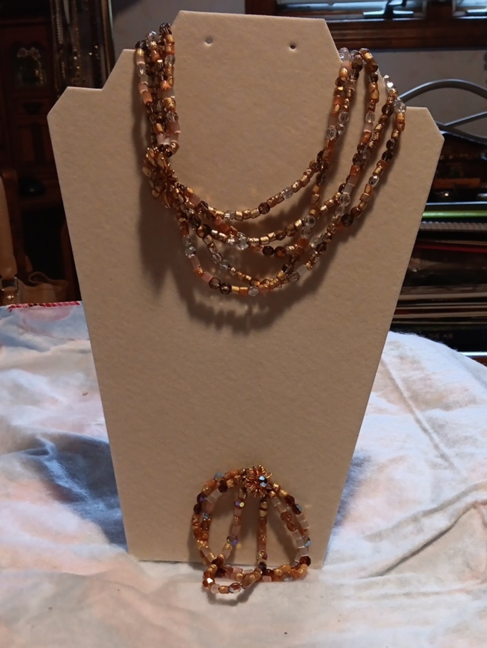 VOGUE Multi-Strand Amber Beaded Necklace and Bracelet Set
